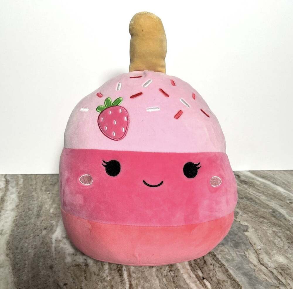 Original Squishmallows Pink Strawberry Ice Cream Cone Plush Kawaii Stuffed Toy